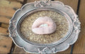 Cadre ovale Shabby Chic argent vieilli avec lèvres 3D, 17x13cm