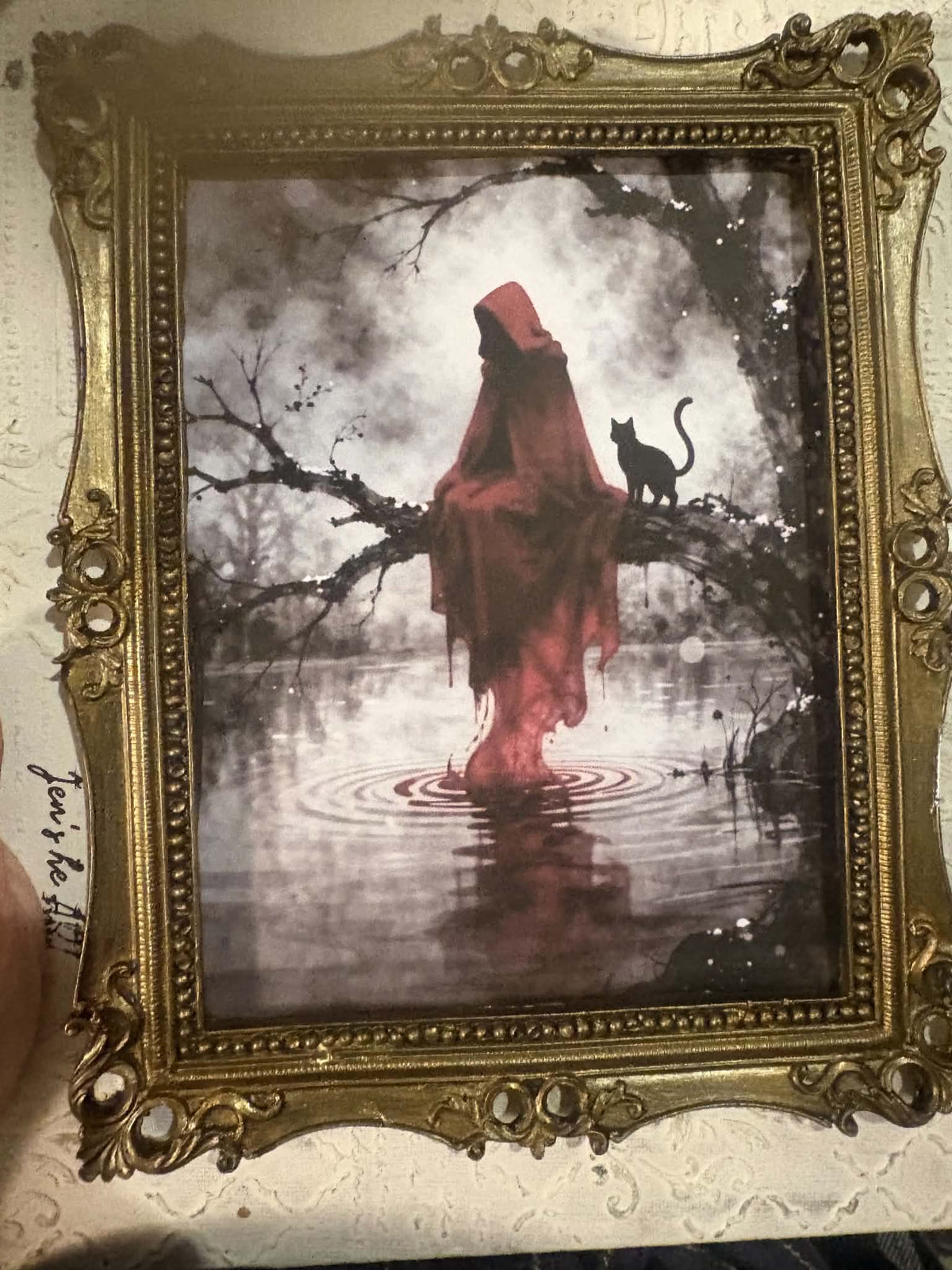 Cadre gothique "La Sorcière Rouge et le Chat Noir" - PL001